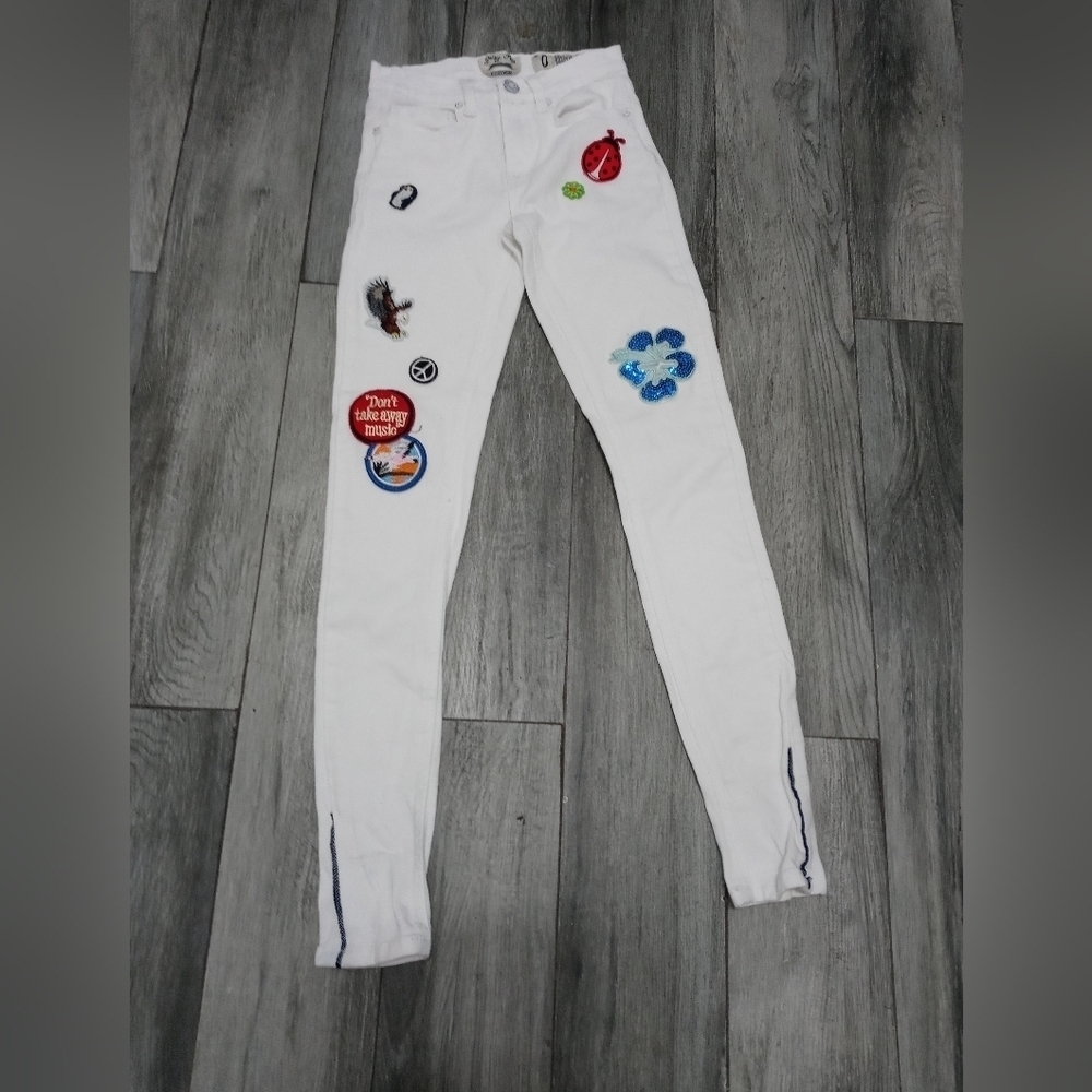 Indigo Rein Forever White Skinny Denim Jeans w Patches Size 0
